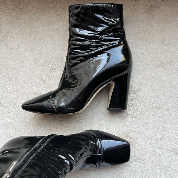Jimmy Choo Black Patent Leather Block Heel Ankle Boot Women EU 36.5 US 6.5 Chic - Picture 16 of 16